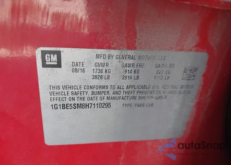 2017 Chevrolet Cruze Lt Auto from USA, damaged, VIN 1G1BE5SM8H7110295